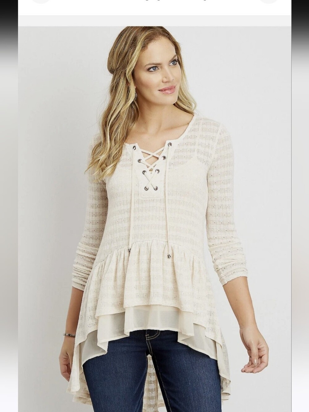 NWT Maurices Pointelle High-Low Lace Up Duster Tunic Size 3 (3X)